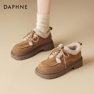女2025新款 毛毛鞋 保暖棉鞋 女鞋 子 厚底雪地靴冬季 达芙妮加绒乐福鞋