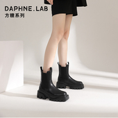 达芙妮真皮切尔西靴女2023新款 厚底增高烟筒靴女百搭显瘦马丁靴女