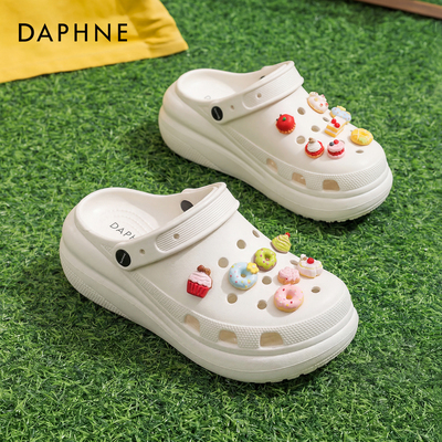 达芙妮女夏季厚底增高包头洞洞鞋