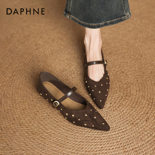 不累脚柳钉玛丽珍女鞋 达芙妮尖头平底单鞋 复古法式 秋季 女2025新款