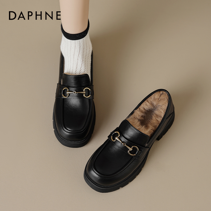 达芙妮官方旗舰店加绒保暖乐福鞋