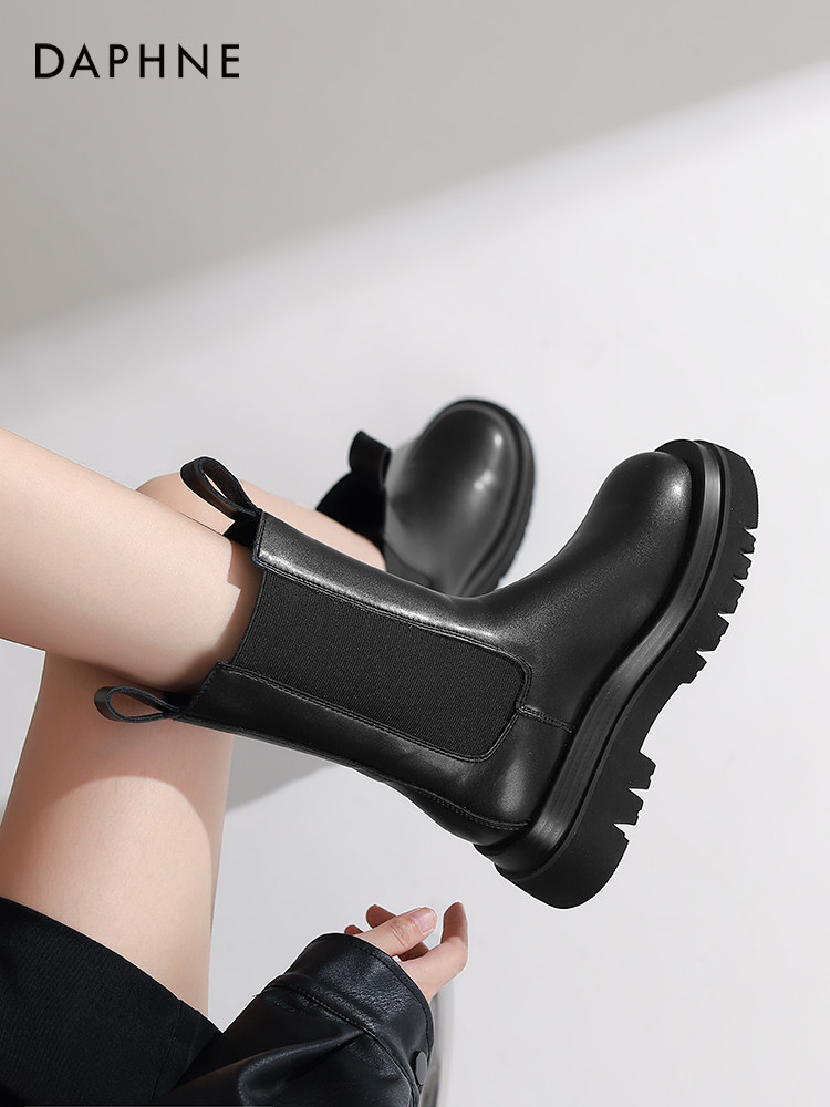 여성용 다프네 마틴 부츠 2023 가을 블랙 영국 스타일 굴뚝 부츠 여성용 두꺼운 단독 레트로 첼시 부츠