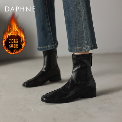 达芙妮黑色短靴平底马丁靴瘦瘦靴