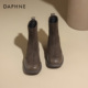 达芙妮棕色短靴女2026新款 冬季 加绒踝靴平底靴子瘦瘦靴英伦马丁靴