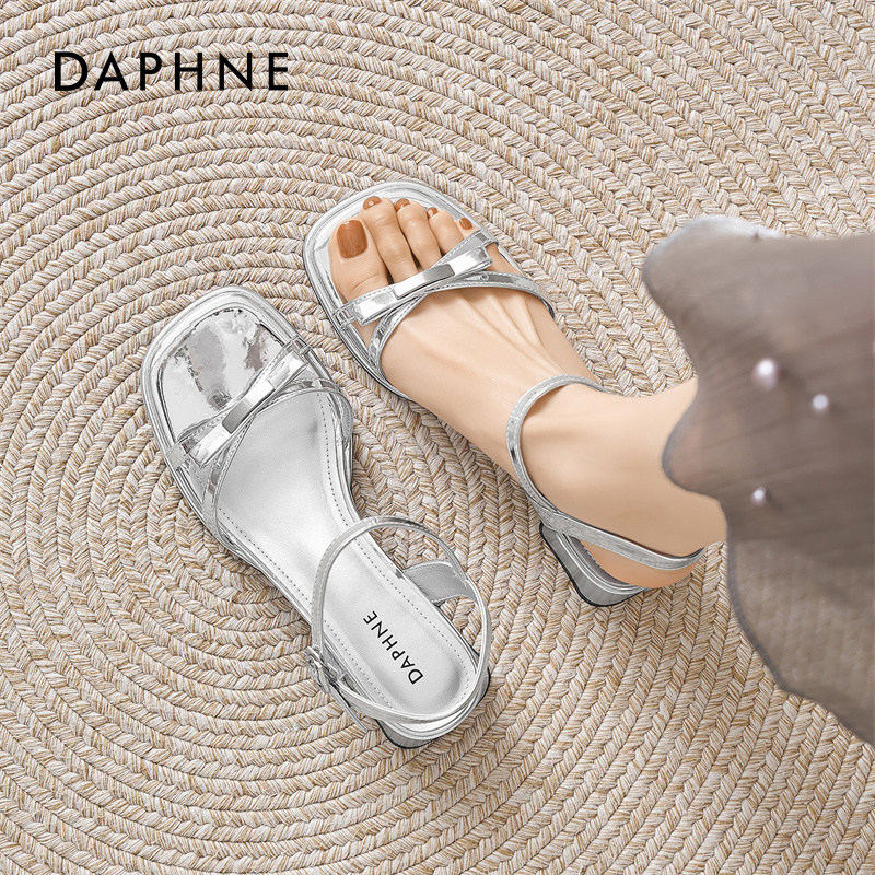 达芙妮银色凉鞋女款2026新款春夏配裙子不累脚露趾法式粗跟单鞋子,女鞋,时装凉鞋,淘宝优惠券,粉丝福利购,淘宝优惠卷