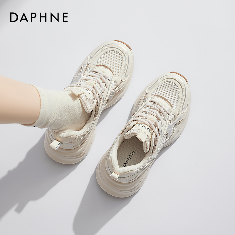 达芙妮白色老爹鞋女透气显脚小