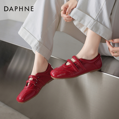 红色运动玛丽珍单鞋平底漆皮皮鞋