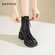 达芙妮厚底马丁靴女款 冬 加绒短靴黑色瘦瘦靴子女鞋 2025新款 秋冬季