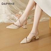 外穿女款 春夏季 2026新款 达芙妮包头凉鞋 女士一字带尖头高跟女鞋 子