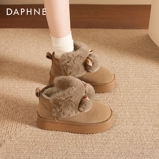 外穿毛毛鞋 达芙妮厚底雪地靴女款 加绒短靴子保暖棉鞋 冬季 2025新款
