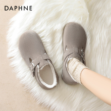 达芙妮小土豆勃肯鞋女冬季加绒2025新款灰色真皮全包厚底博肯女鞋