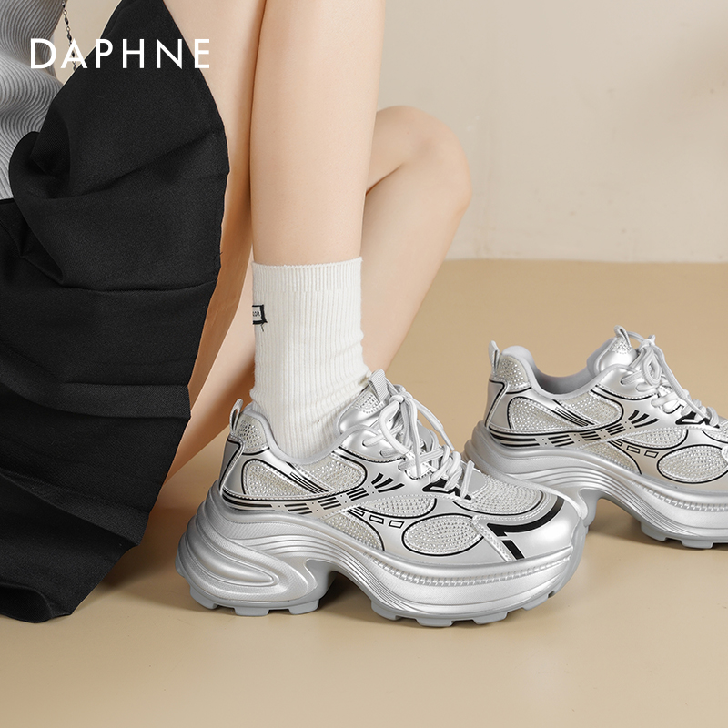 达芙妮厚底银色老爹鞋女款秋冬