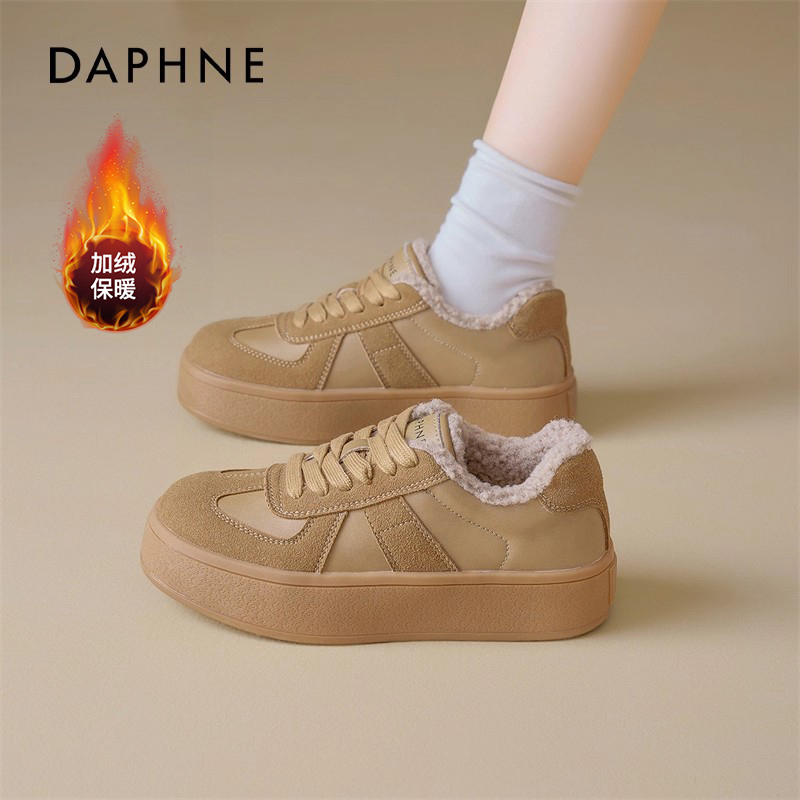 达芙妮厚底德训鞋女加绒棉鞋2025新款秋冬百搭复古休闲板鞋小白鞋