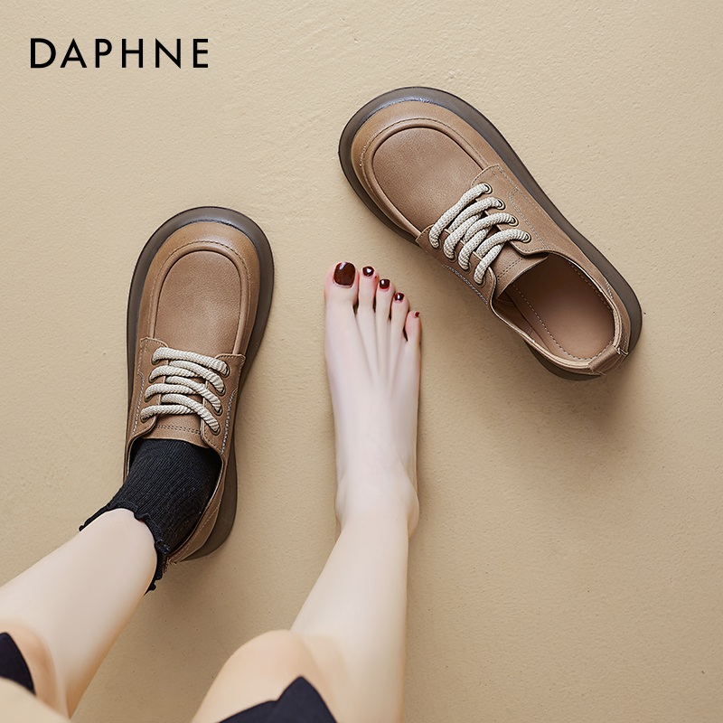 达芙妮棕色乐福鞋女款2025秋季新款法式英伦风小皮鞋舒适软底单鞋