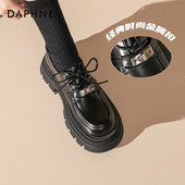 女2026新款 女鞋 英伦风小皮鞋 达芙妮厚底乐福鞋 女秋冬黑色单鞋 子女