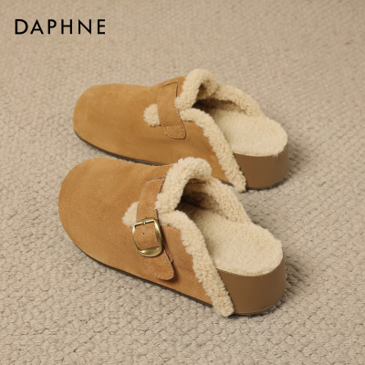 达芙妮厚底勃肯鞋毛毛半拖鞋子
