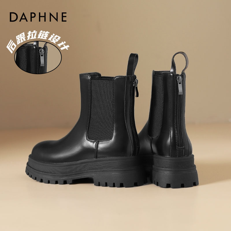 达芙妮马丁靴女款2026新款靴子女春秋切尔西短靴女黑色瘦瘦烟筒靴