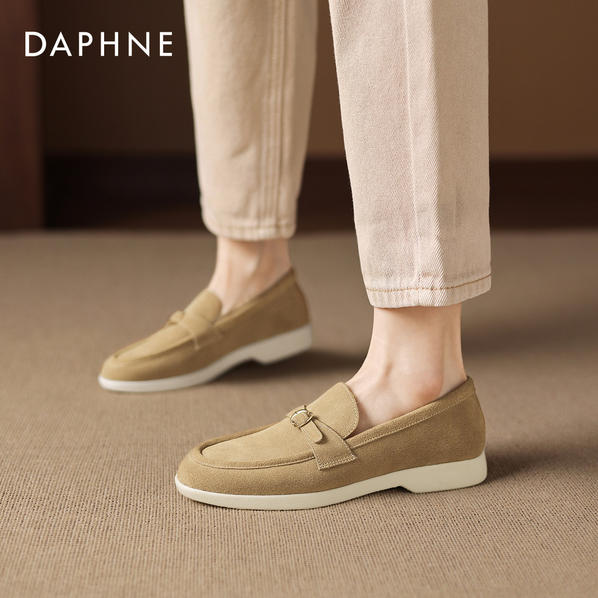 达芙妮平底乐福鞋女冬季2026新款英伦风复古软底一脚蹬通勤单鞋子,女鞋,乐福鞋（豆豆鞋）,淘宝优惠券,粉丝福利购,淘宝优惠卷