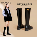 达芙妮厚底金锁扣长筒靴女秋2025新款百搭显瘦长靴不过膝骑士靴女