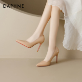 达芙妮红底裸色高跟鞋 春皮鞋 女尖头细跟黑色气质漆皮单鞋 2026新款