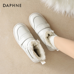 今年流行短靴 魔术贴加绒棉鞋 达芙妮防水皮面雪地靴女2025冬季 新款