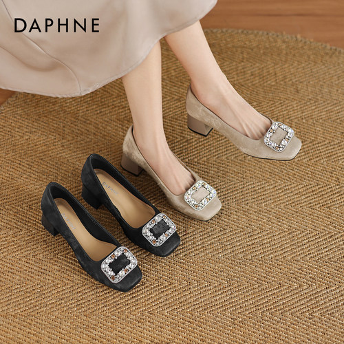 新中式粗跟单鞋女裸色高跟鞋