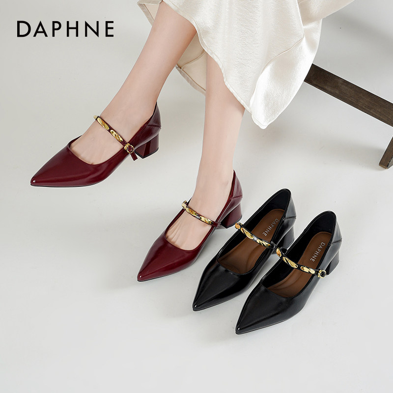 达芙妮粗跟玛丽珍鞋女2026新款春季气质法式尖头高跟鞋不累脚单鞋