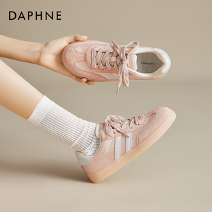 达芙妮粉色芭蕾德训鞋女夏季透气百搭平底板鞋2025新款帆布小白鞋