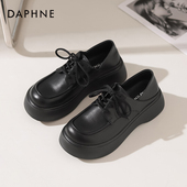 女春秋2023款 复古单鞋 黑色系带英伦小皮鞋 达芙妮厚底乐福鞋 女鞋