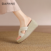 女2026新款 夏季 草编不累脚渔夫鞋 达芙妮厚底拖鞋 坡跟凉拖高跟凉鞋