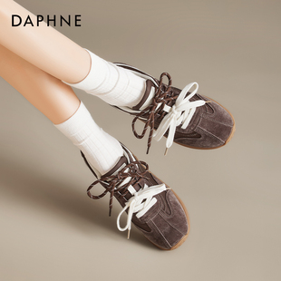 不累脚小白鞋 达芙妮棕色芭蕾德训鞋 复古阿运动甘鞋 新款 女2026春季