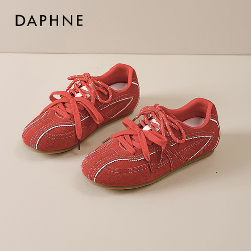 达芙妮红色德训鞋女百搭休闲