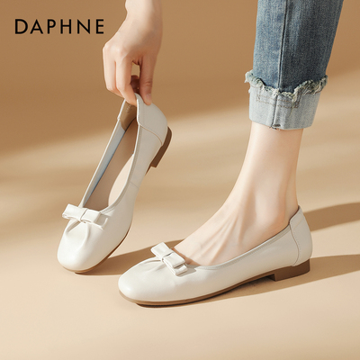 达芙妮真皮单鞋平底豆豆瓢鞋软底