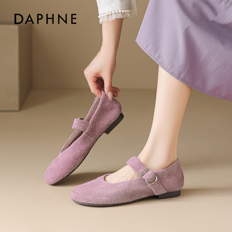 达芙妮紫色玛丽珍鞋女2026新款春季凉鞋配裙子芭蕾单鞋反绒平底鞋