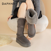 加绒加厚翻边长筒雪地保暖棉鞋 达芙妮厚底雪地靴女2025冬季 新款 女
