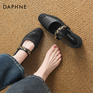达芙妮镂空法式凉鞋女款2026新款夏季玛丽珍女鞋子编织包头凉单鞋