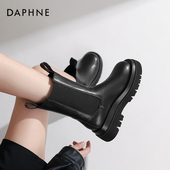 达芙妮马丁靴女2023款 秋季 黑色英伦风烟筒靴厚底复古切尔西靴女