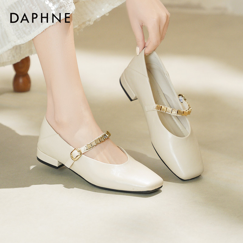 达芙妮玛丽珍鞋女2026新款春季一字带法式粗跟鞋子配裙子浅口单鞋
