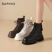 秋冬加绒高跟鞋 达芙妮厚底马丁靴女款 2025新款 瘦瘦靴黑色靴子短靴
