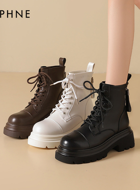 达芙妮厚底马丁靴女款2025新款秋冬加绒高跟鞋瘦瘦靴黑色靴子短靴