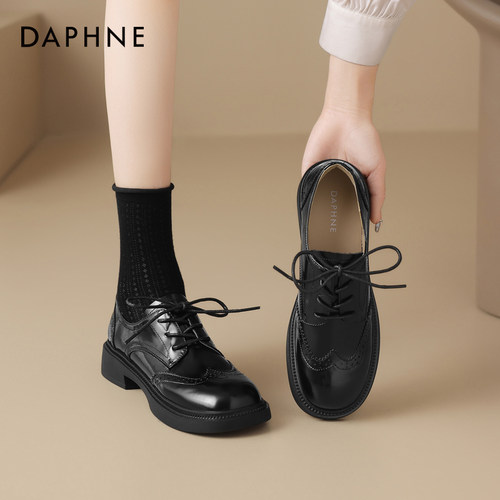 达芙妮乐福鞋女复古英伦风小皮鞋