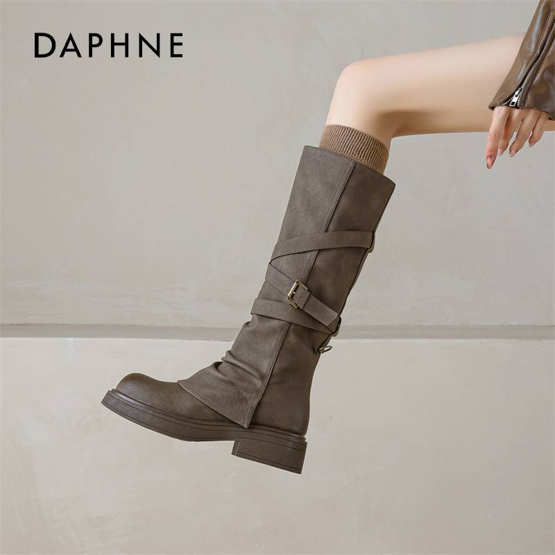【达芙妮】美拉德长筒靴堆堆显瘦