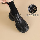 英伦风小皮鞋 达芙妮厚底乐福鞋 子女百搭单鞋 秋冬黑色鞋 女2025新款