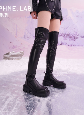 DAPHNELAB达芙妮方糖过膝靴女真皮2025新款厚底长筒靴女显瘦百搭