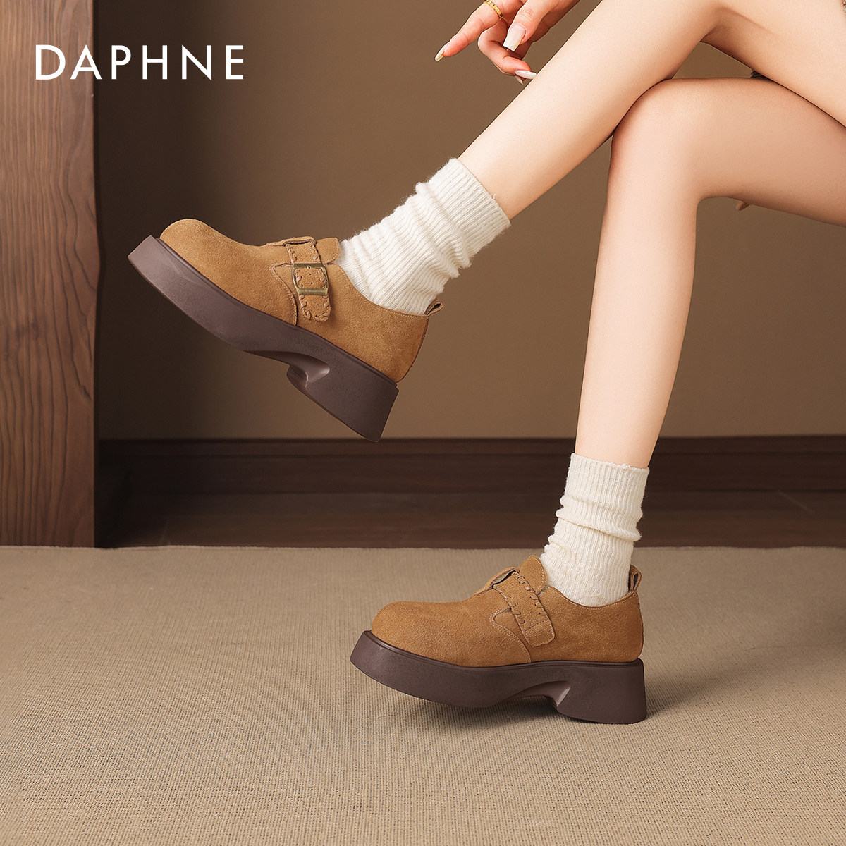 达芙妮加绒勃肯鞋女厚底保暖全包