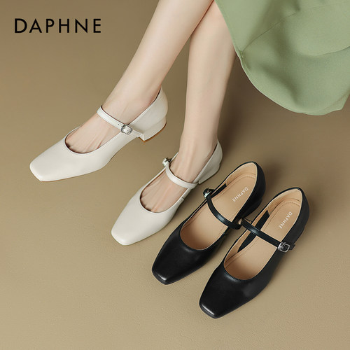 达芙妮方头中跟单鞋玛丽珍女士
