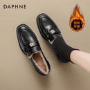 达芙妮加绒乐福鞋女秋冬毛毛鞋冬季女鞋小皮鞋2025新款单鞋棉鞋子