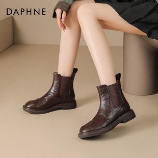 英伦风厚底马丁靴女款 达芙妮切尔西短靴女春季 棕色瘦瘦靴2026新款