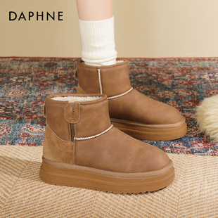 达芙妮厚底雪地靴子女2025新款冬季加绒短靴保暖加厚东北棉鞋子女