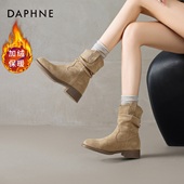 达芙妮褶皱堆堆短靴女2025新款 秋冬美拉德西部牛仔靴内增高马丁靴